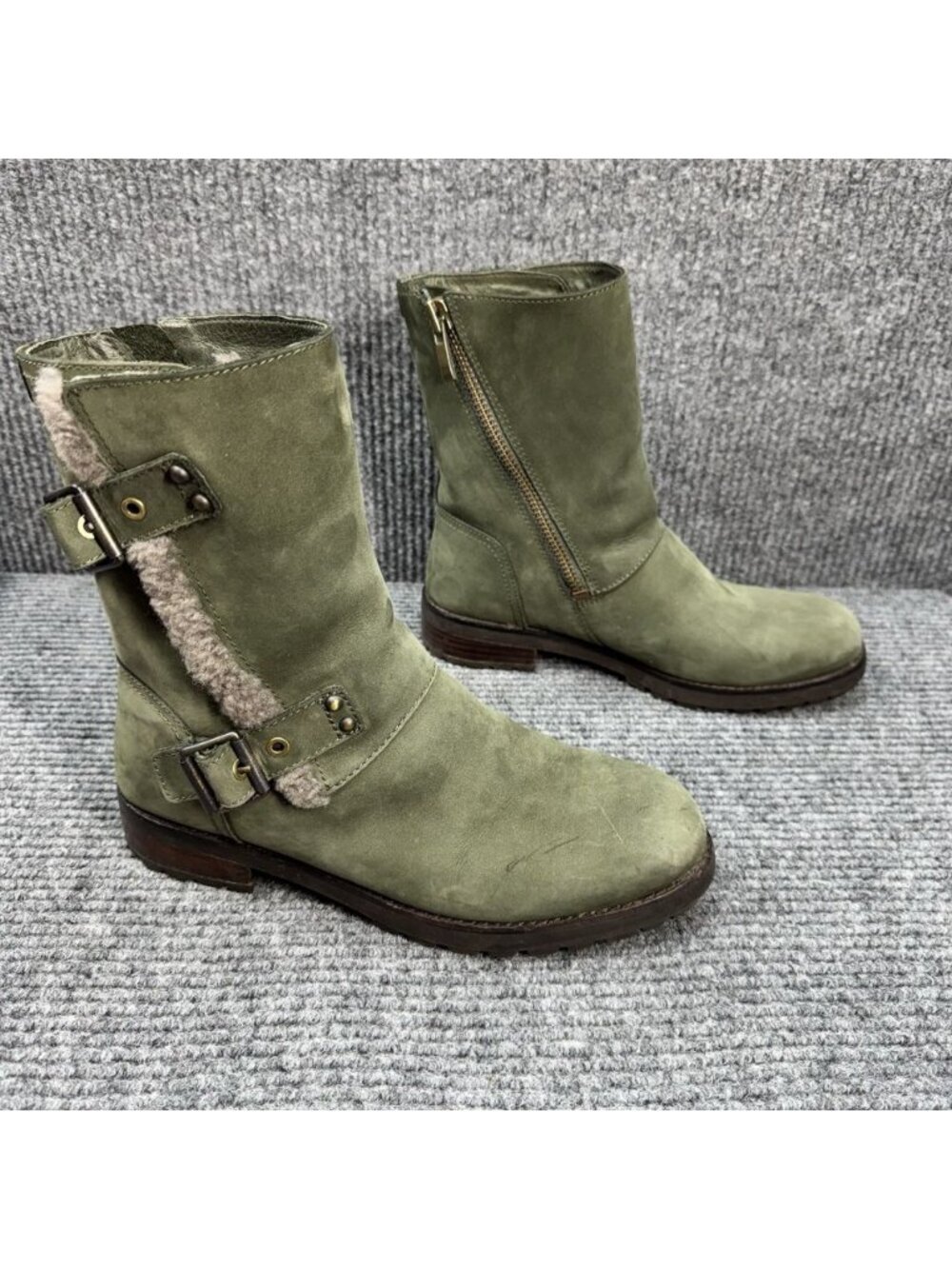 UGG Niels Suede Boots Womens 9.5 Green Moto Biker Water Resistant Fleece 1018607 - Picture 2 of 13